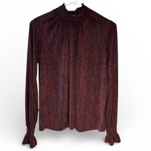 Banana Republic Maroon and Black Patterned Blouse size xs